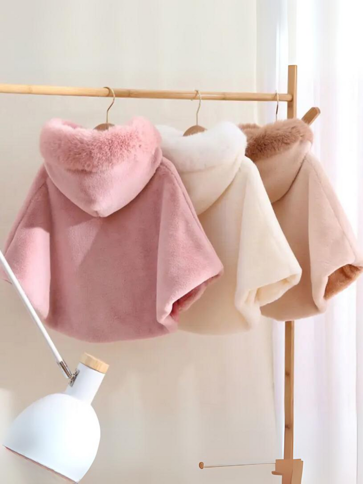 Girls Luxurious Plush Faux Fur Hooded Cape Coat Mia Belle Girls
