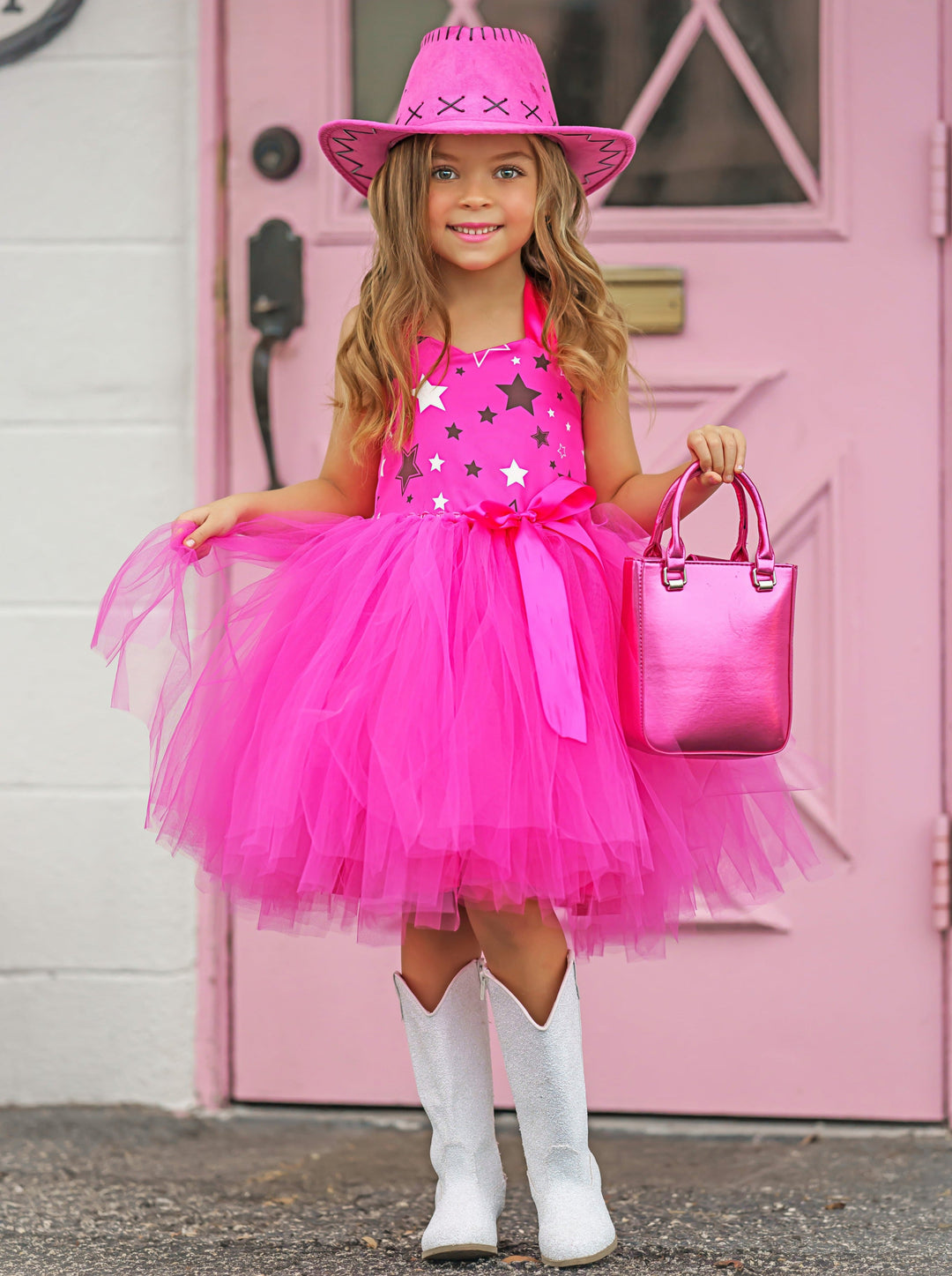 pink cowgirl dress Mia Belle Girls Pink Cowboy Barbie Inspired Tutu Costume Set