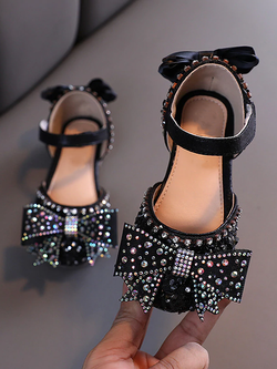 Jeweled Princess Black Ankle Strap Flats By Liv and Mia