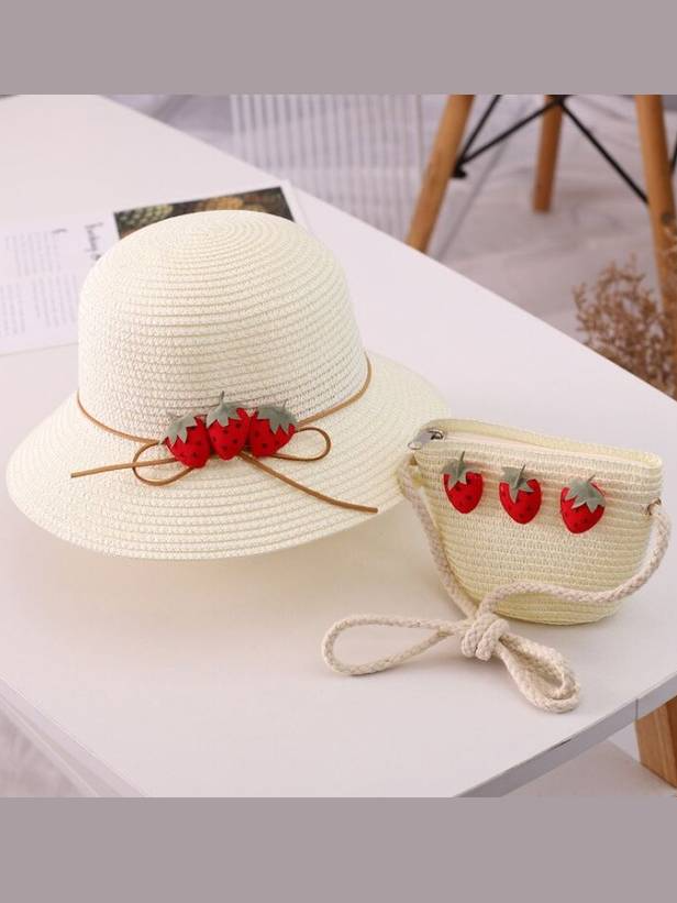 Girls Strawberry Straw Hat with Matching Purse Mia Belle Girls
