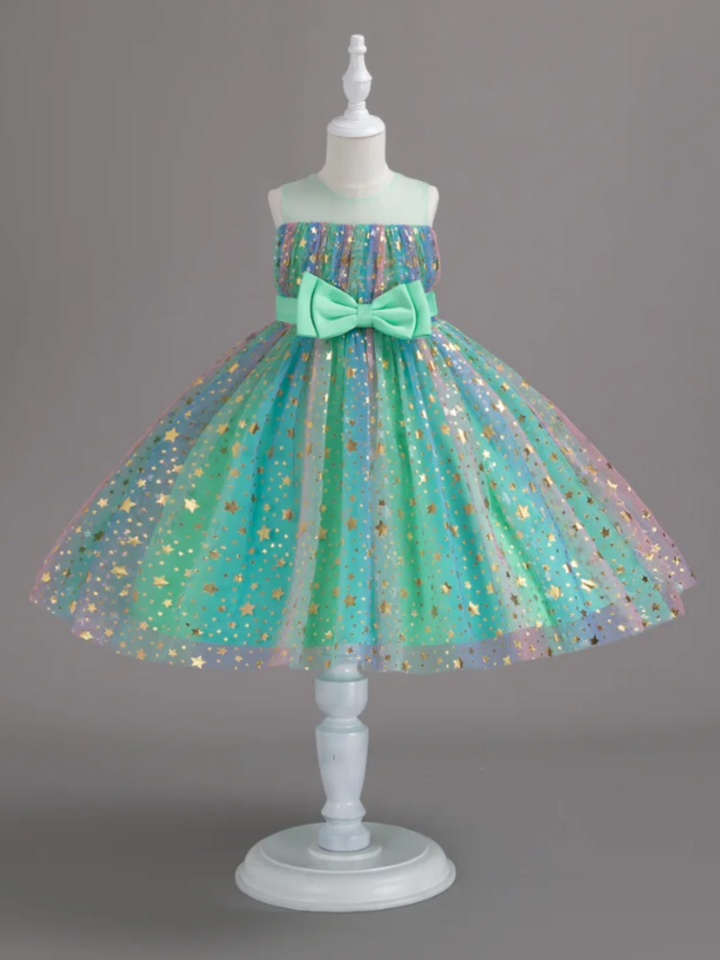 sequin star tulle dress Sparkly Star Sequin Tulle V-neck A-line Long Prom Dress