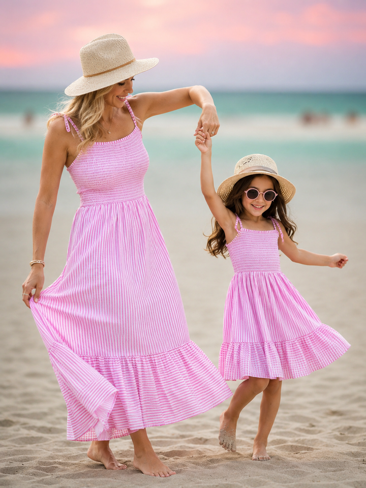 Mommy and Me Candy Stripe Smocked Midi Dress