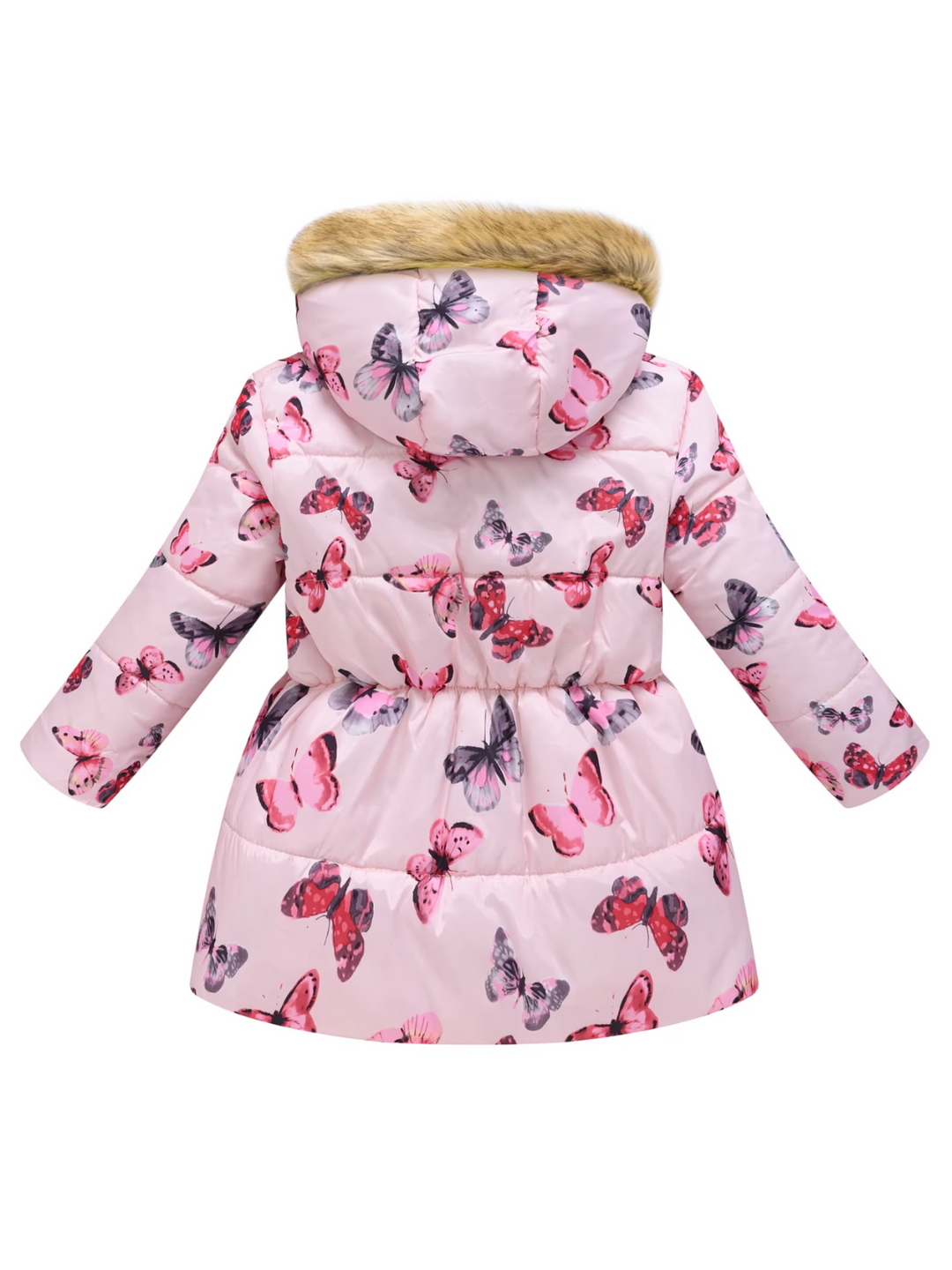 Flutter Bliss Butterfly Print Fur-Trim Hooded Puffer Coat Mia Belle Girls