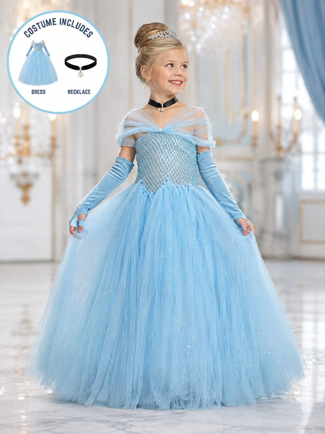Magical Glass Slipper Princess Costume Gown with Necklace