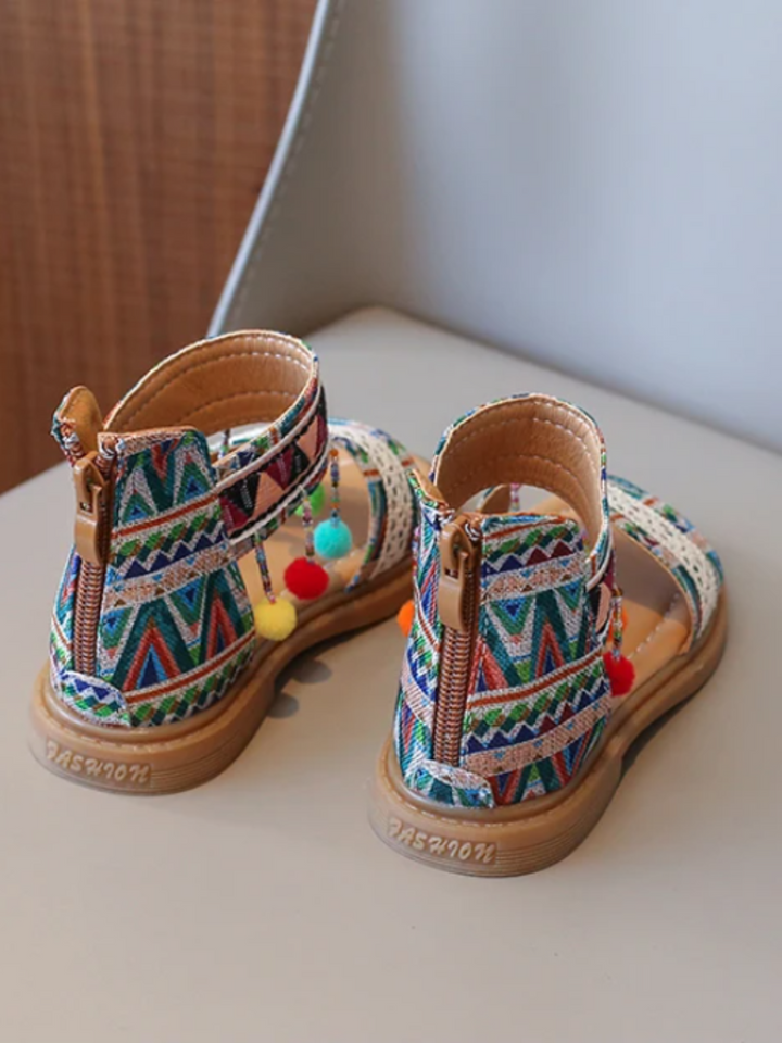 Girls' Boho Tribal Print Sandals with Pom-Poms By Liv and Mia Mia Belle Girls
