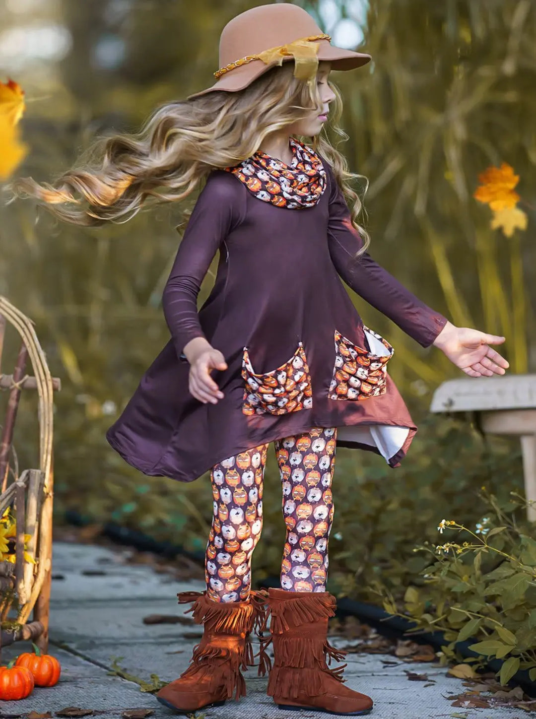 Toddler Fall Outfits | Girls Slouch Pocket Tunic, Legging & Scarf Set