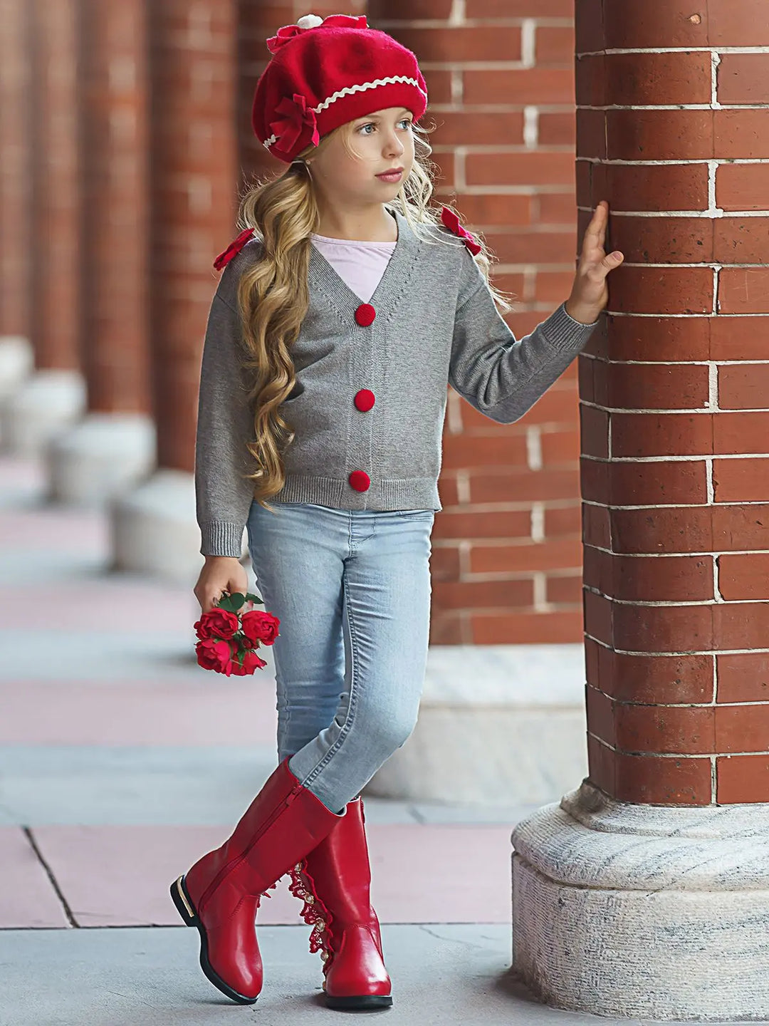 Bowed Beauty V Neck Cardigan - Mia Belle Girls