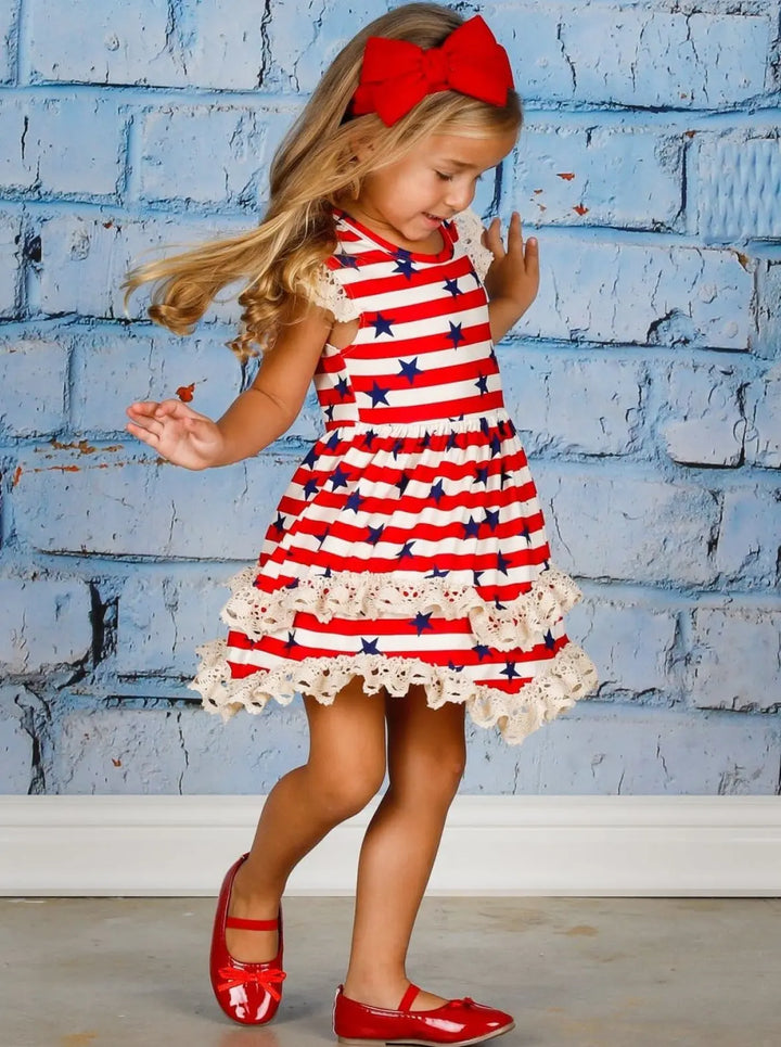 Mia Belle Girls Lace Tiered Ruffle Dress | 4th of July Outfits 