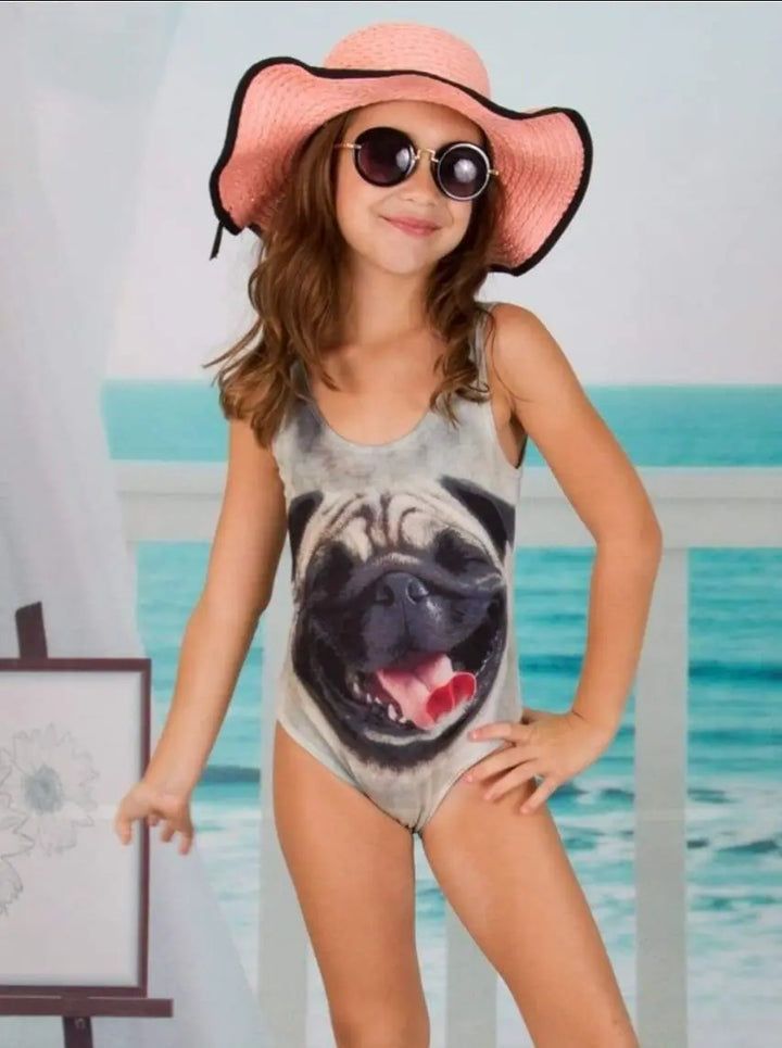 Girls Animal Print One Piece Swimsuit - Grey / 2T - Girls One Piece Swimsuit