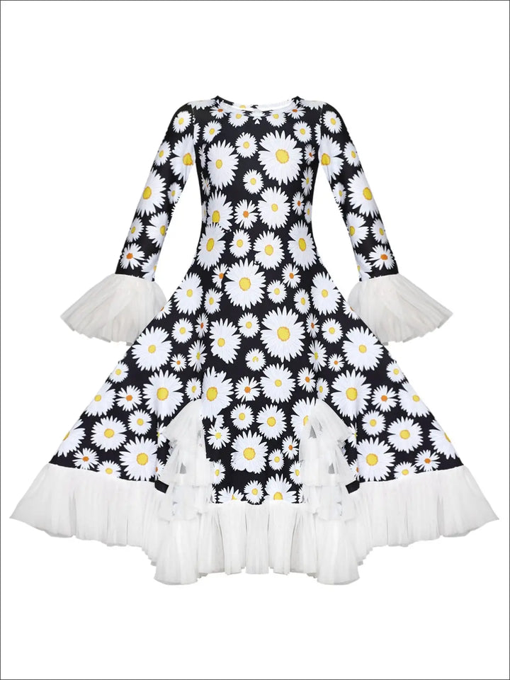 Winter Dressy Dresses | Floral Print Ruffle Lace Hem Maxi Dress