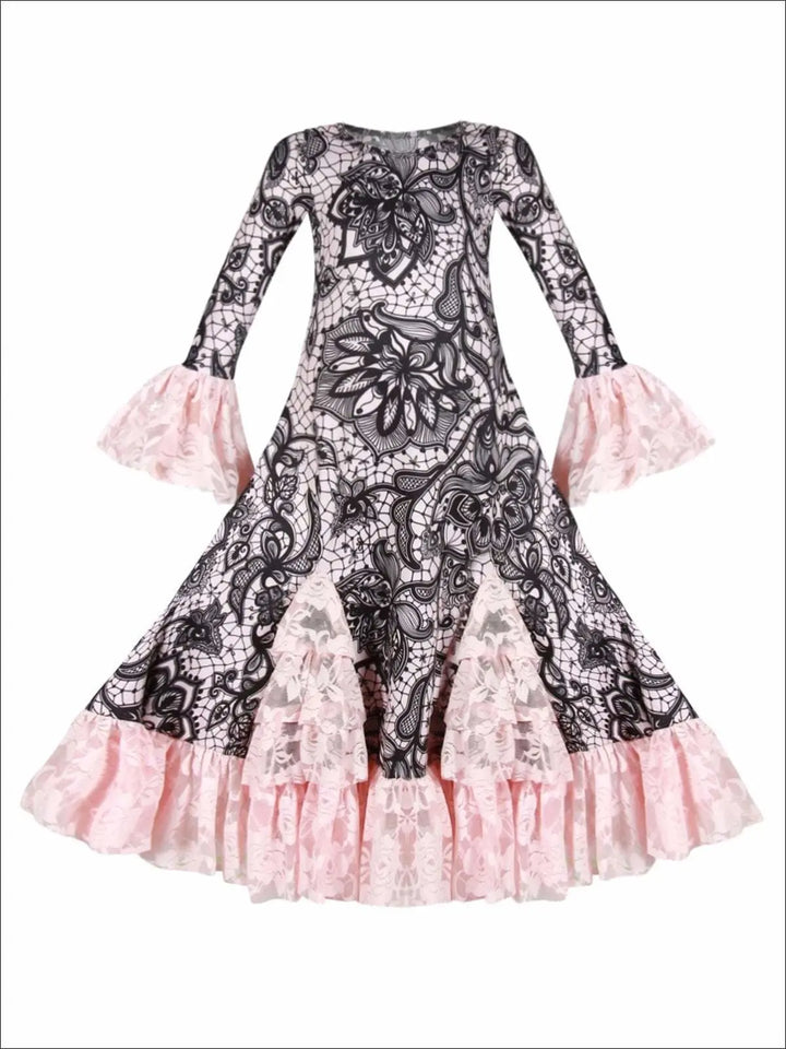 Winter Dressy Dresses | Floral Print Ruffle Lace Hem Maxi Dress