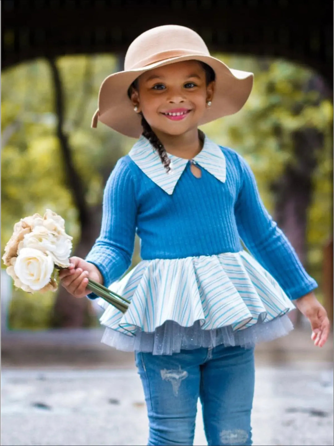 Girls Blue Peplum Sweater Tunic - Girls Sweater