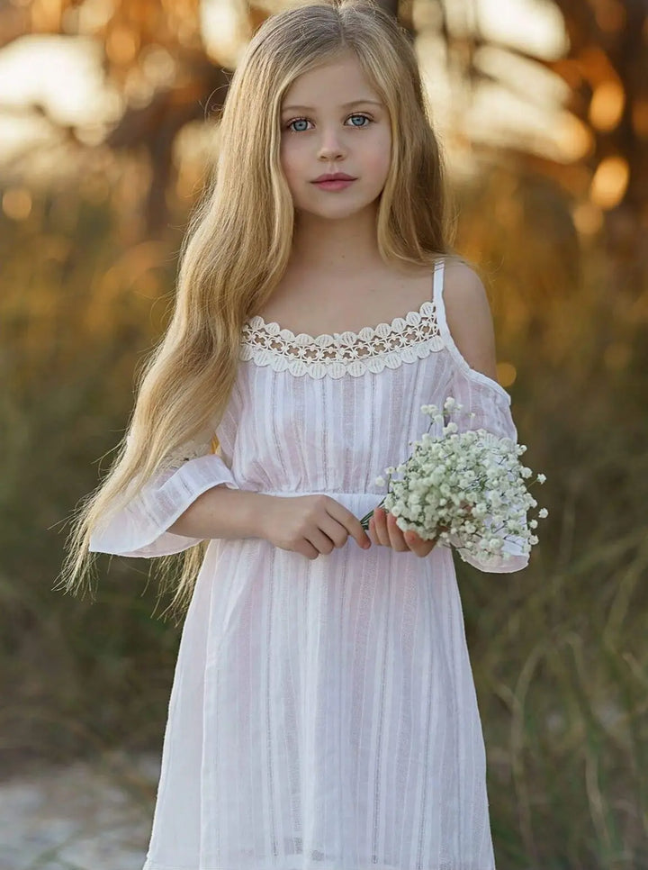 Toddler Spring Dresses | Girls Boho Lace Cold Shoulder Maxi Dress