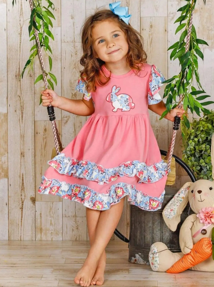 Mia Belle Girls Bunny Ruffle Tiered Midi Dress | Easter Dresses