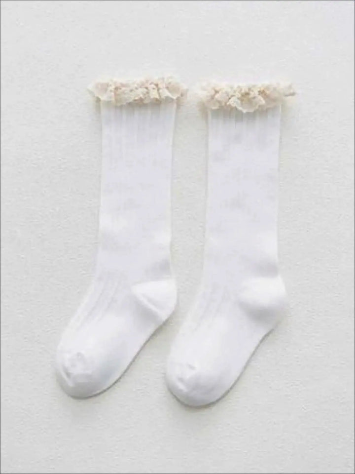 Girl Cable Knit Lace Trim Socks | Accessories - Mia Belle Girls