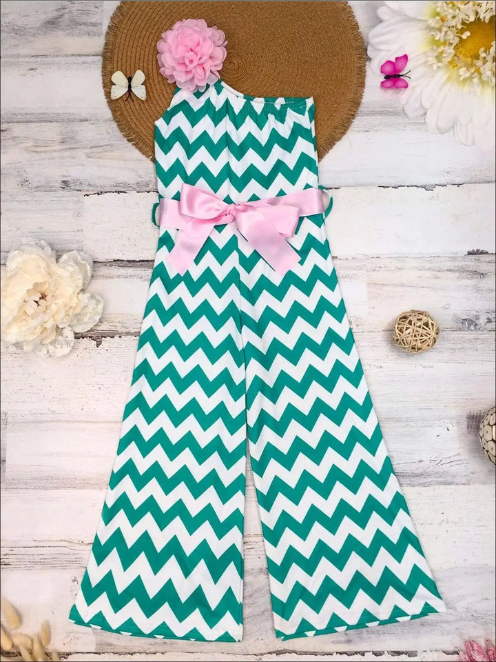 Toddler Spring Outfits | Little Girls Chevron One Shoulder Jumpsuit