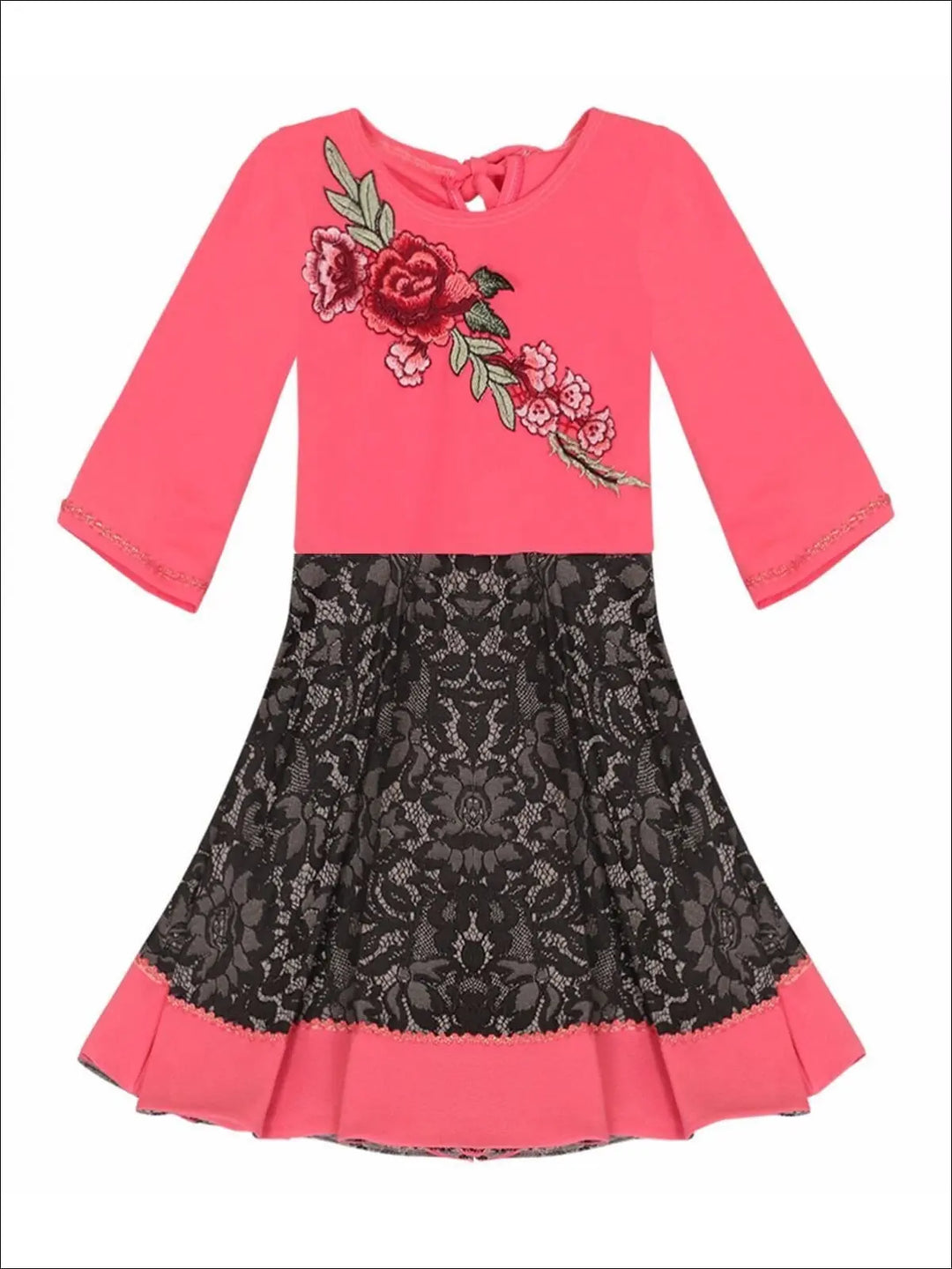 Winter Dressy Dresses | Girls 3/4 Sleeve Floral Embroidered Lace Dress