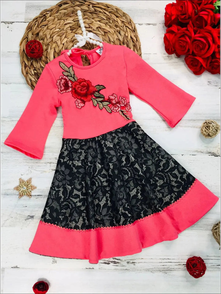 Winter Dressy Dresses | Girls 3/4 Sleeve Floral Embroidered Lace Dress