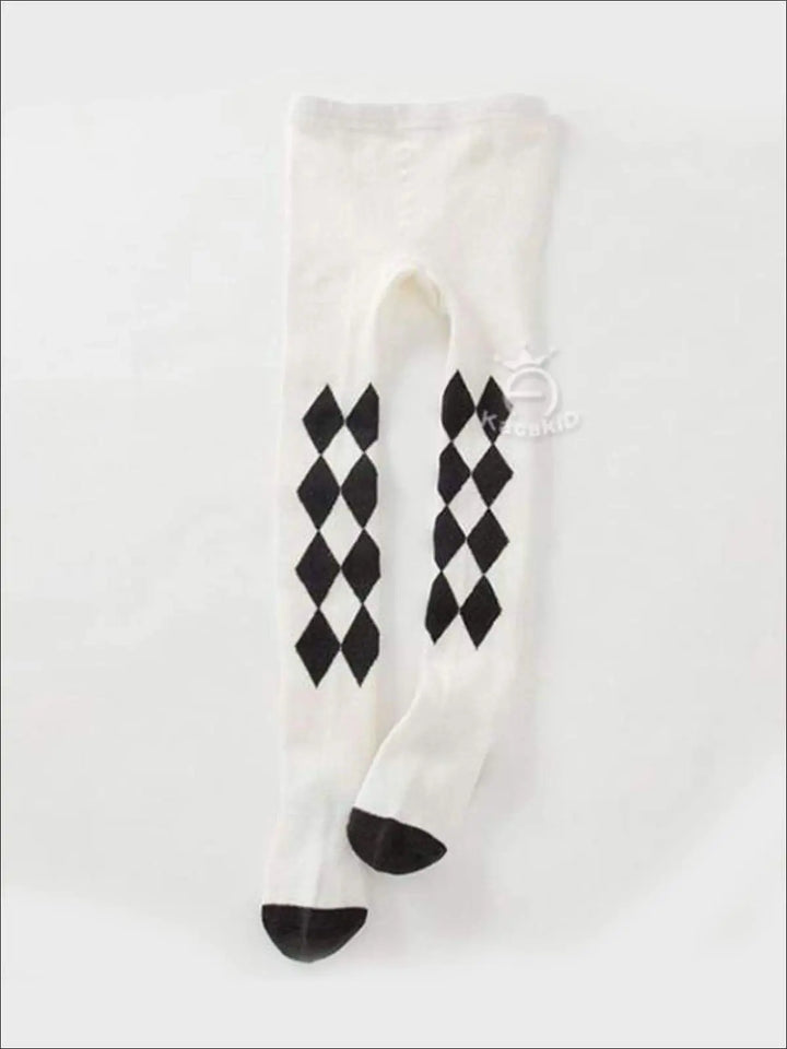 Halloween Accessory | White & Black Checkered Tights - Mia Belle Girls