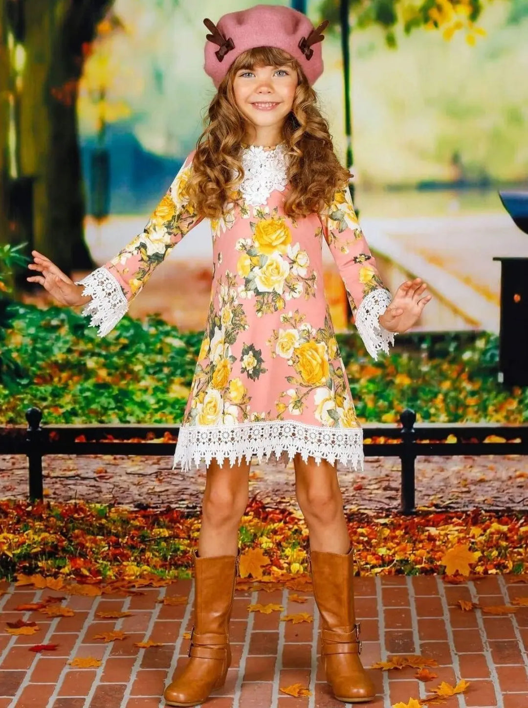 Girls Crochet Bib Hem & Sleeve Boho Dress - Girls Fall Casual Dress