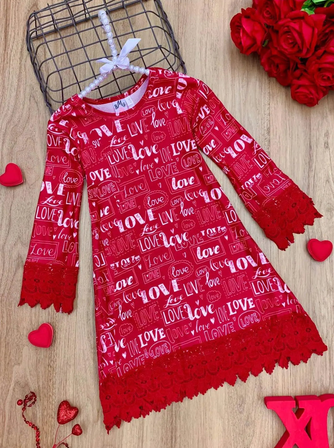 Toddler Valentine's Day Dress | Girls Love Print Crochet Hem Dress