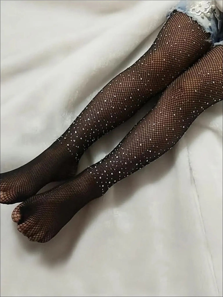 Girls Black Embellished Sparkle Fishnet Tights Black / One Size
