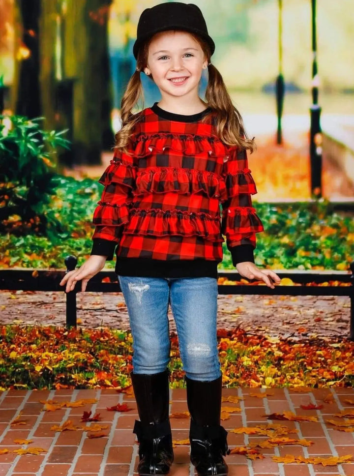 Girls Cuffed Ruffled Sweater - Girls Sweater