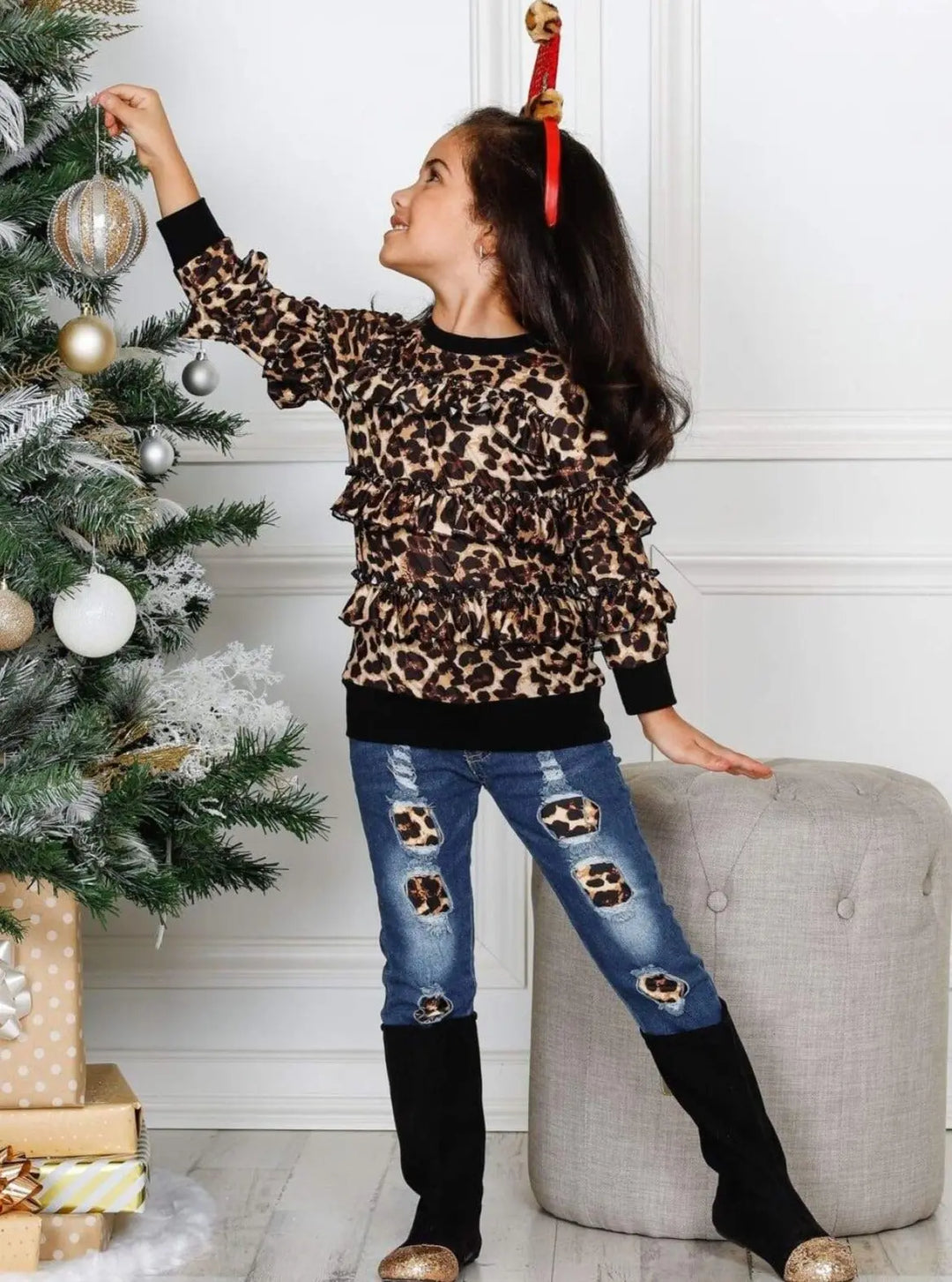 Girls Cuffed Ruffled Sweater - Girls Sweater