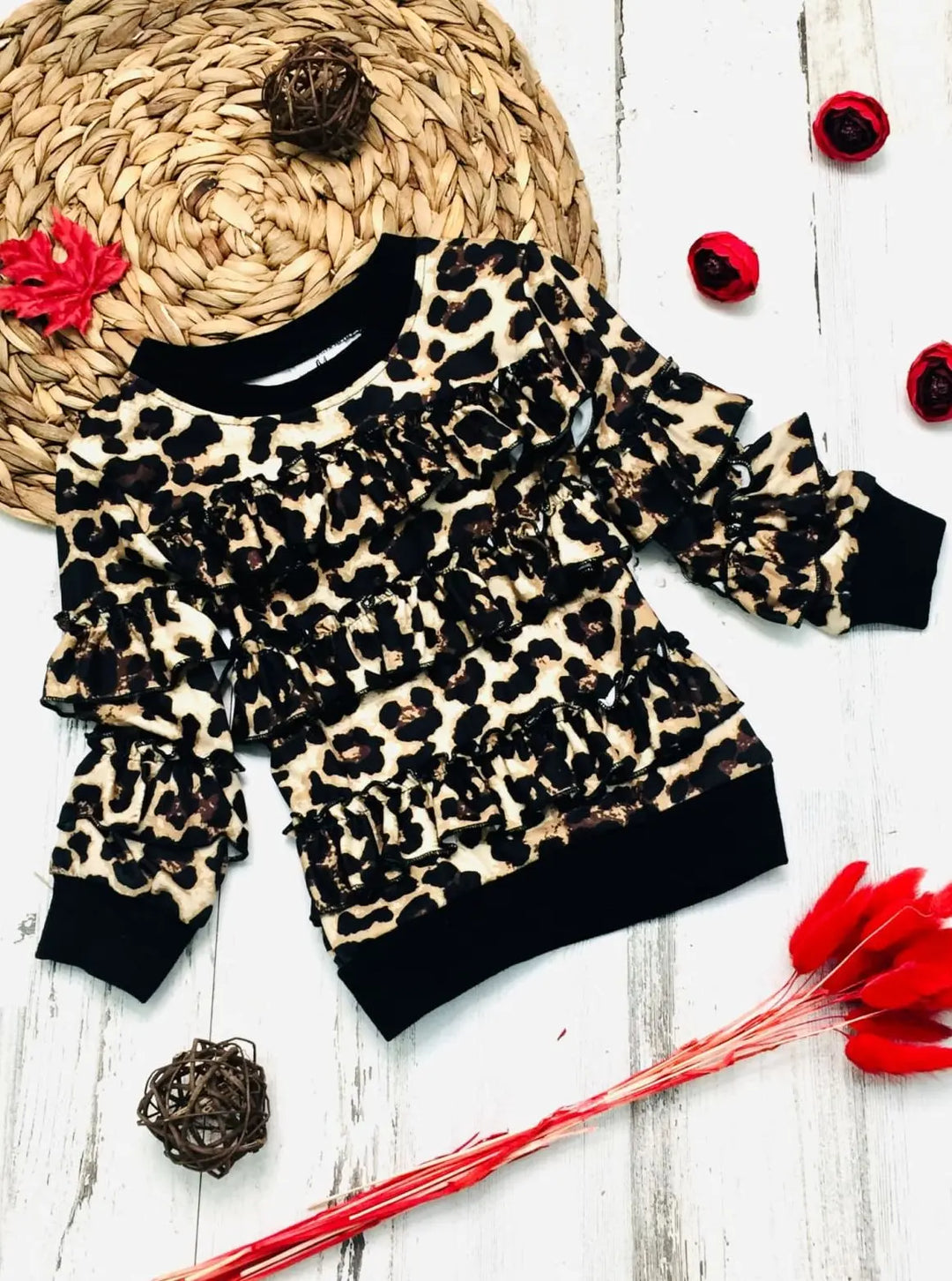 Girls Cuffed Ruffled Sweater - Brown / 3T - Girls Sweater