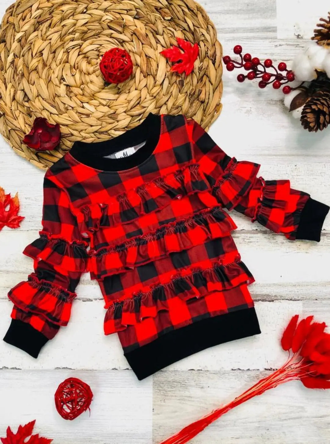 Girls Cuffed Ruffled Sweater - Red / 3T - Girls Sweater