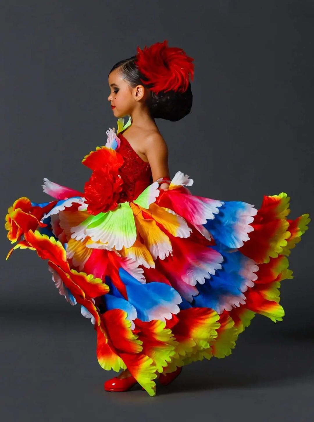 Kids Halloween Costumes | Deluxe Rainbow Spanish Flamenco Dancer Dress