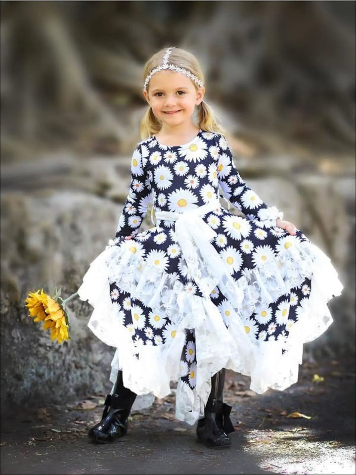 Girls Double Layer Handkerchief Dress with Lace Ruffles - Girls Fall Dressy Dress