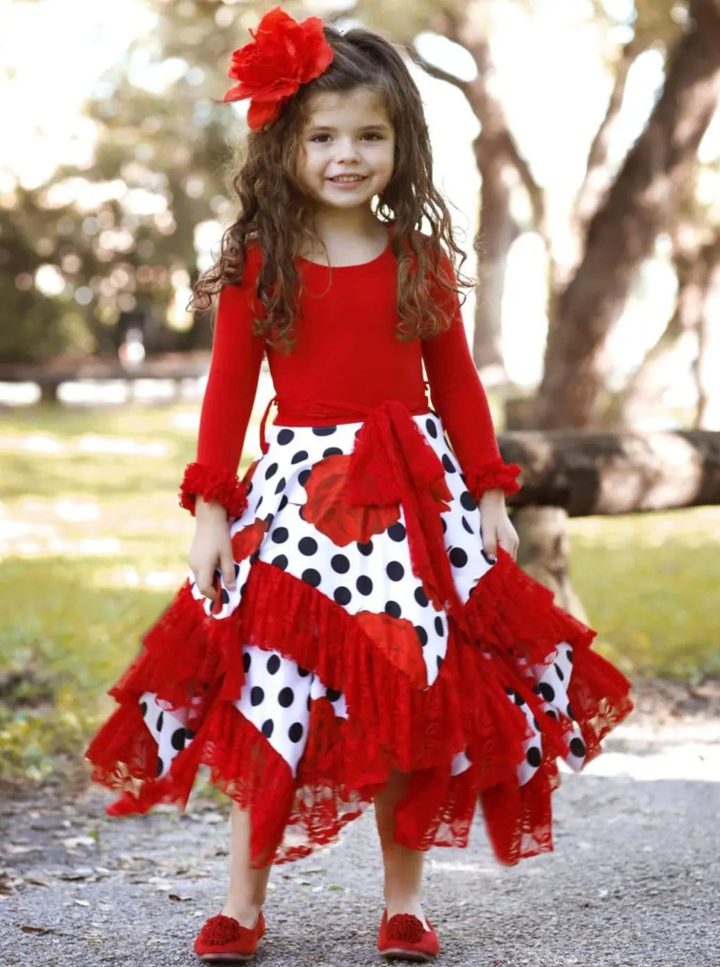 Girls Double Layer Handkerchief Dress with Lace Ruffles - Girls Fall Dressy Dress