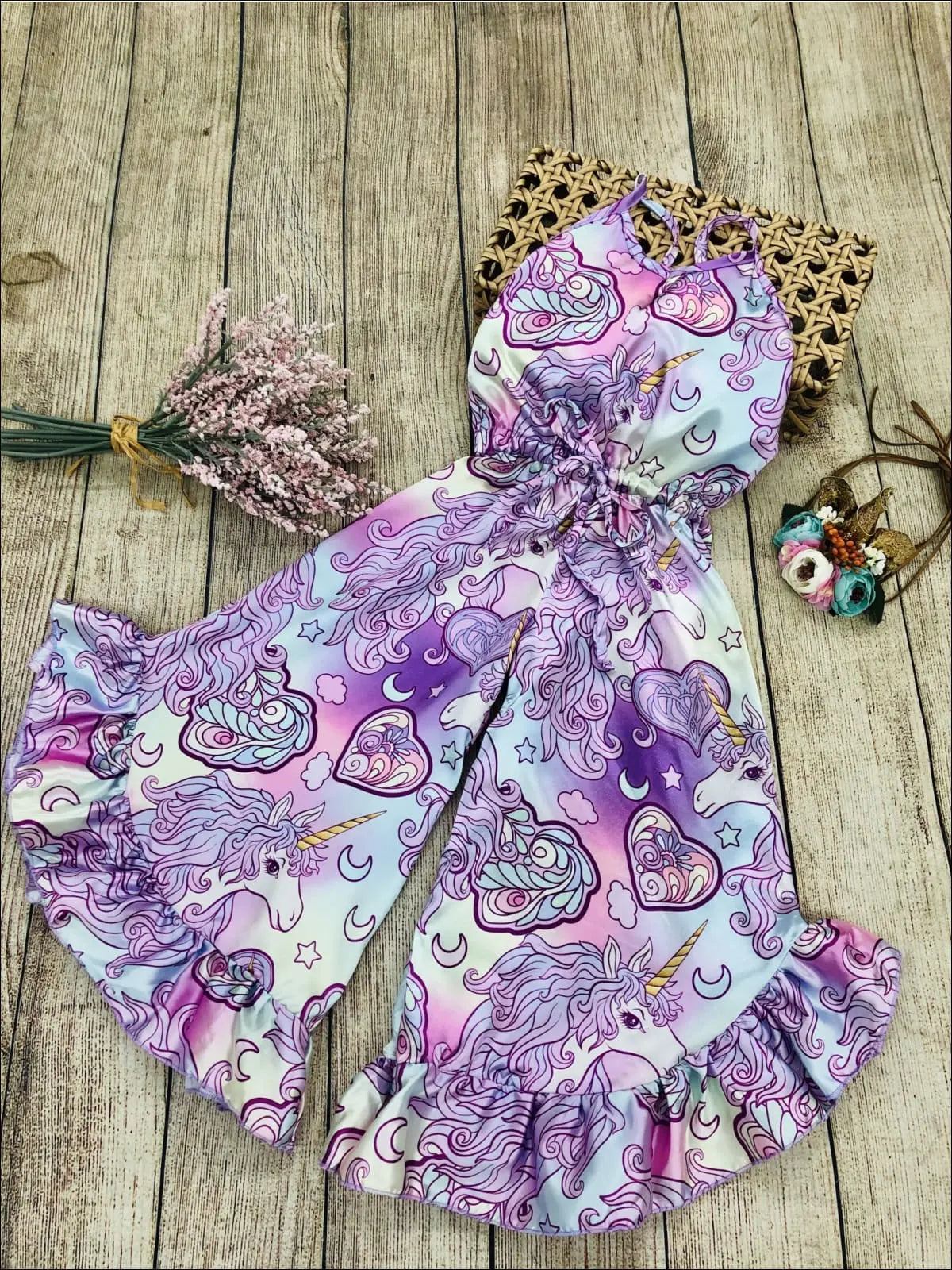 Flower Ruffle Jumpsuit Little Girls Spring Jumpsuits | Floral Print Ruffle Palazzo Jumpsuit ...