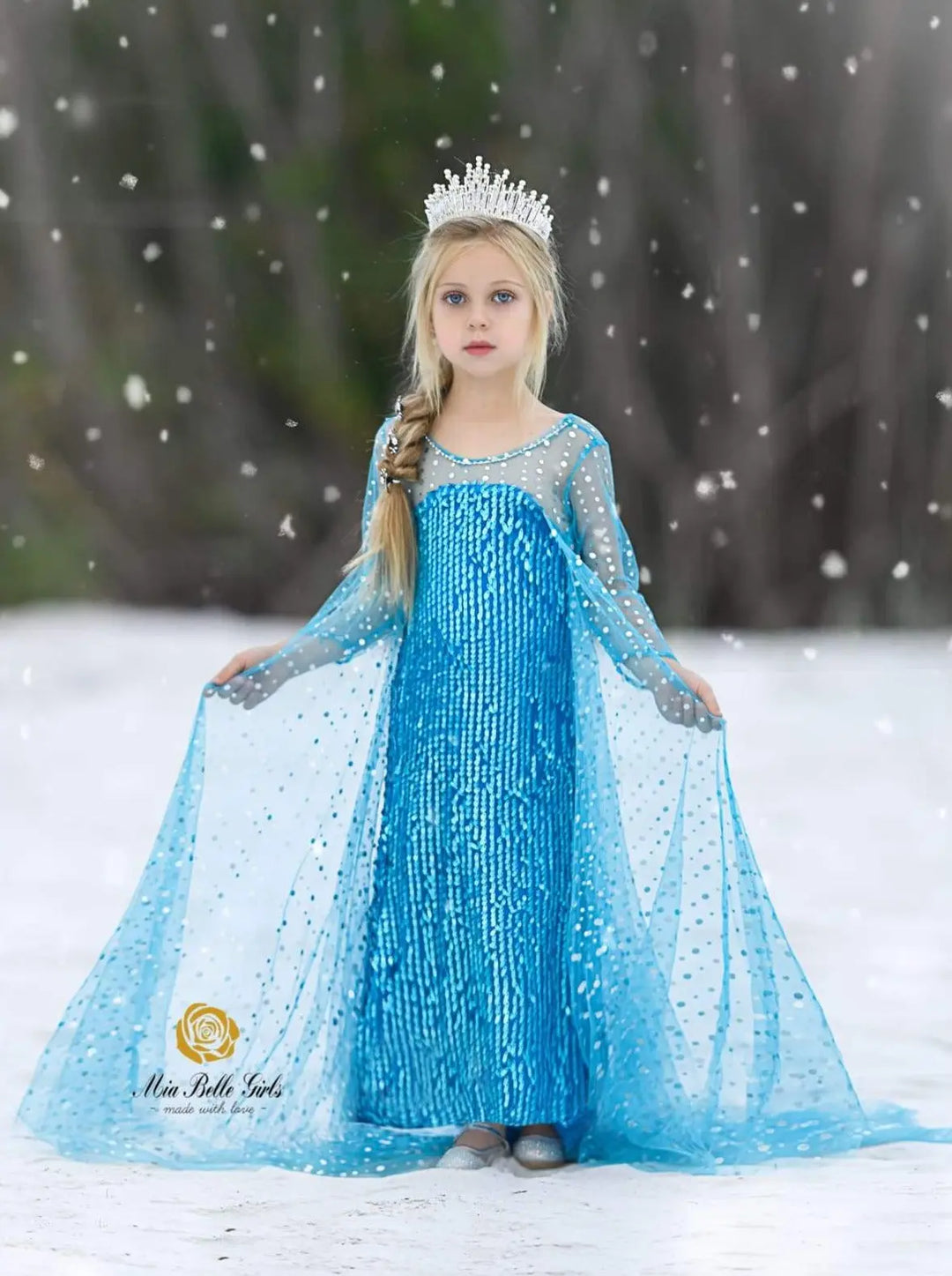 Snow Queen Dazzle Costume Gown with Train Blue / 10Y