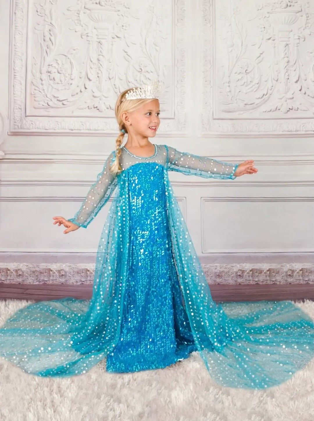 Snow Queen Dazzle Costume Gown with Train Blue / 10Y