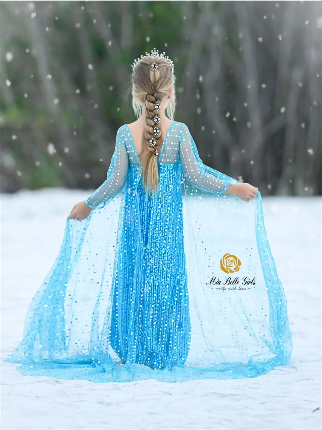 Snow Queen Dazzle Costume Gown with Train Blue / 10Y