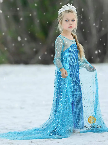 Snow Queen Dazzle Costume Gown with Train Blue / 10Y