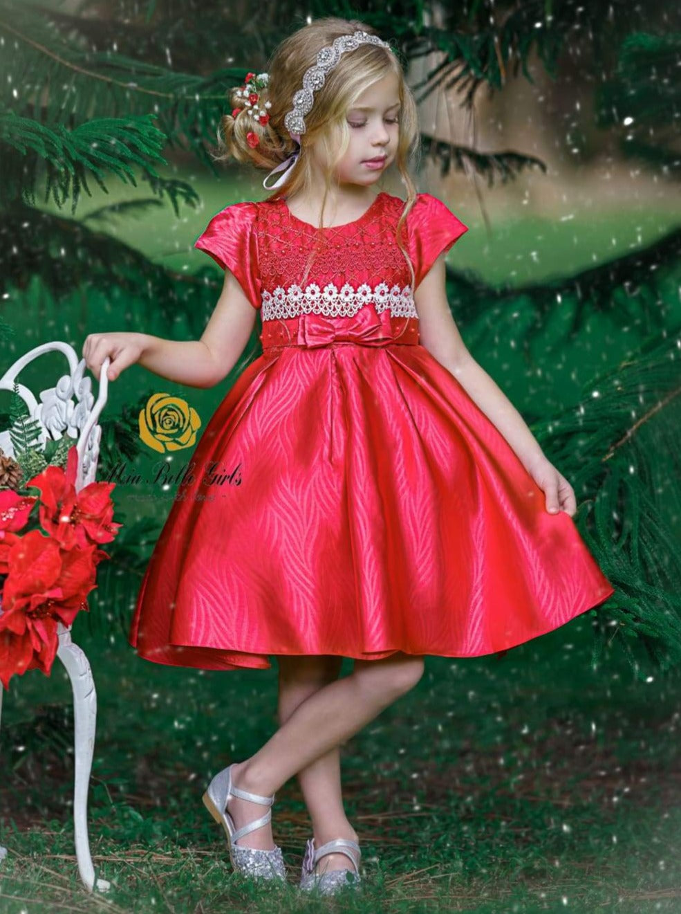 Girls Embroidered Lace Applique Holiday Dress - Girls Fall Dressy Dress
