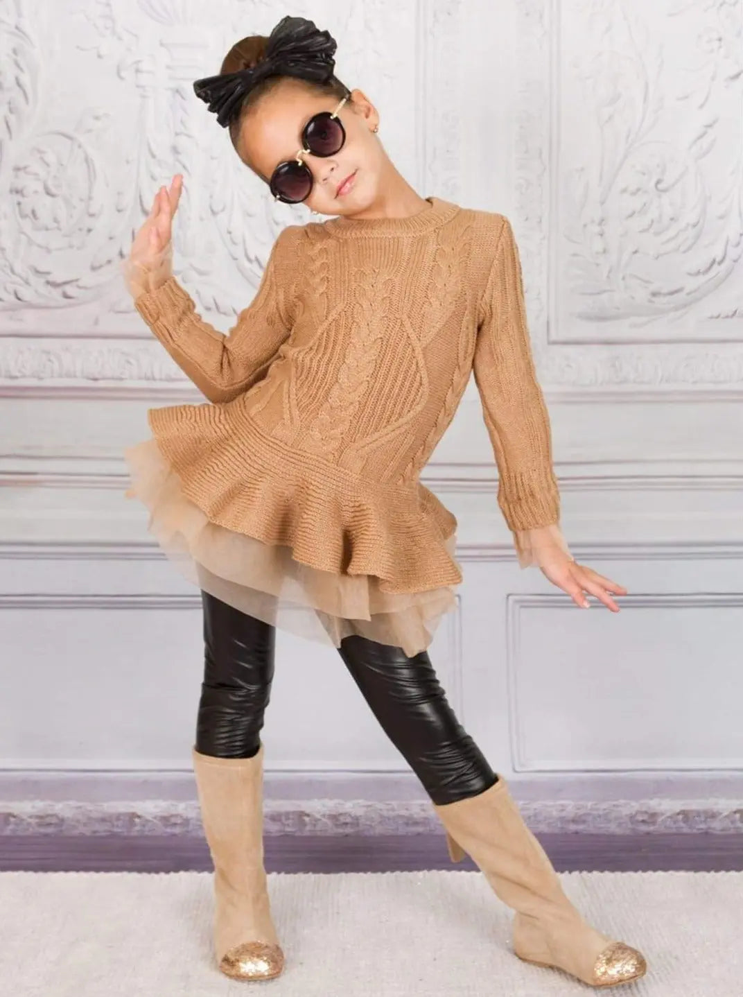 Cute Girls Sweaters | Cable Knit Peplum Tutu Sweater | Mia Belle Girls