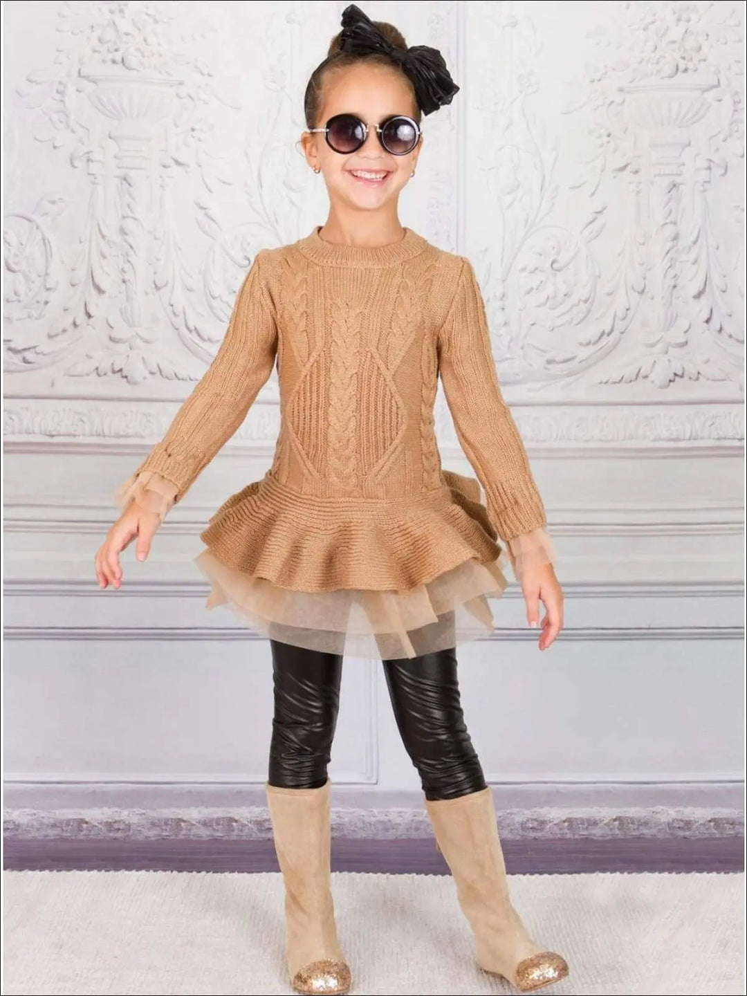 Cute Girls Sweaters | Cable Knit Peplum Tutu Sweater | Mia Belle Girls