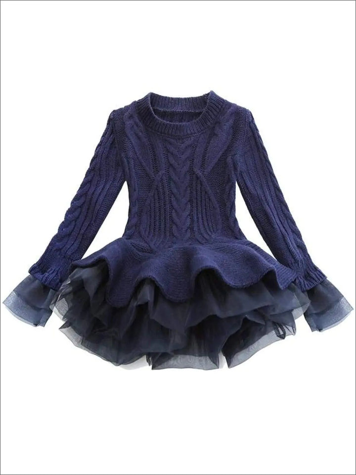 Cute Girls Sweaters | Cable Knit Peplum Tutu Sweater | Mia Belle Girls