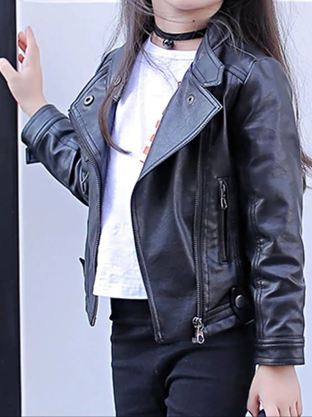 Girls Fall Synthetic Leather Jacket - Black / 4T - Girls Jacket
