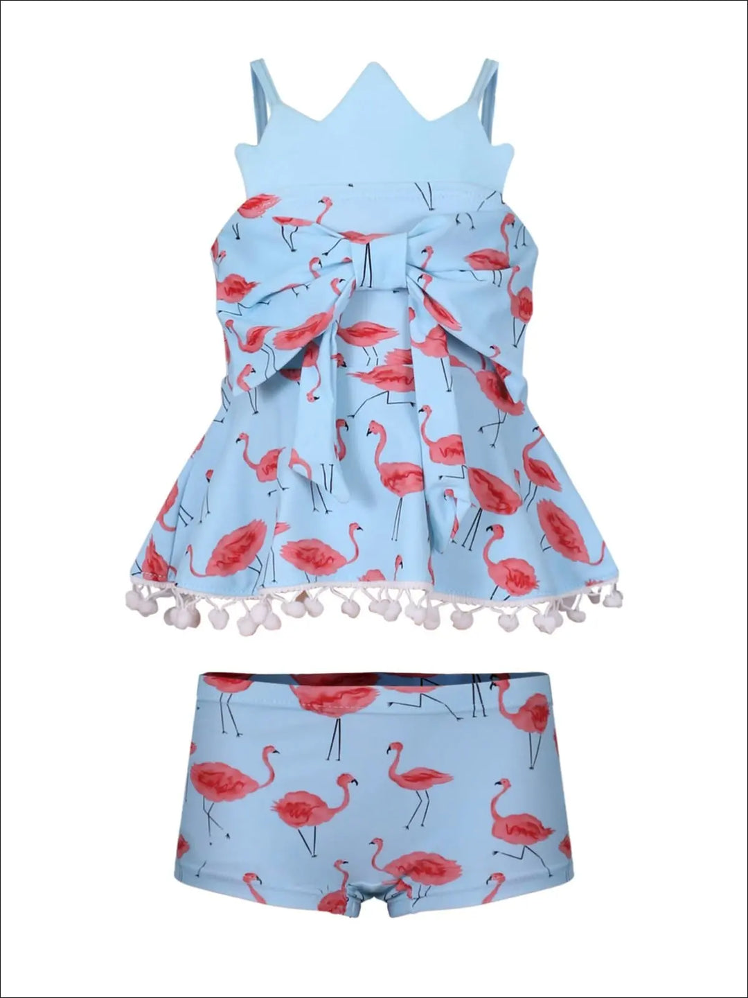 Kids Swimsuits | Girls Flamingo Print Crown Tankini & Shorts Swimsuit