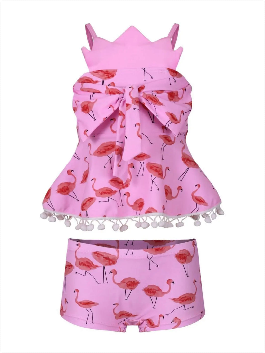 Kids Swimsuits | Girls Flamingo Print Crown Tankini & Shorts Swimsuit
