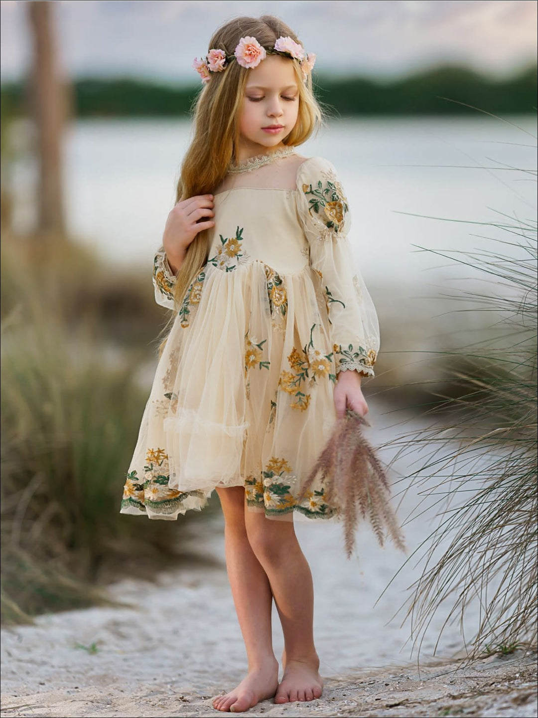 girls floral dress Mia Belle | Ruffle Versatility redefined Tween Girls' Floral Applique A-line