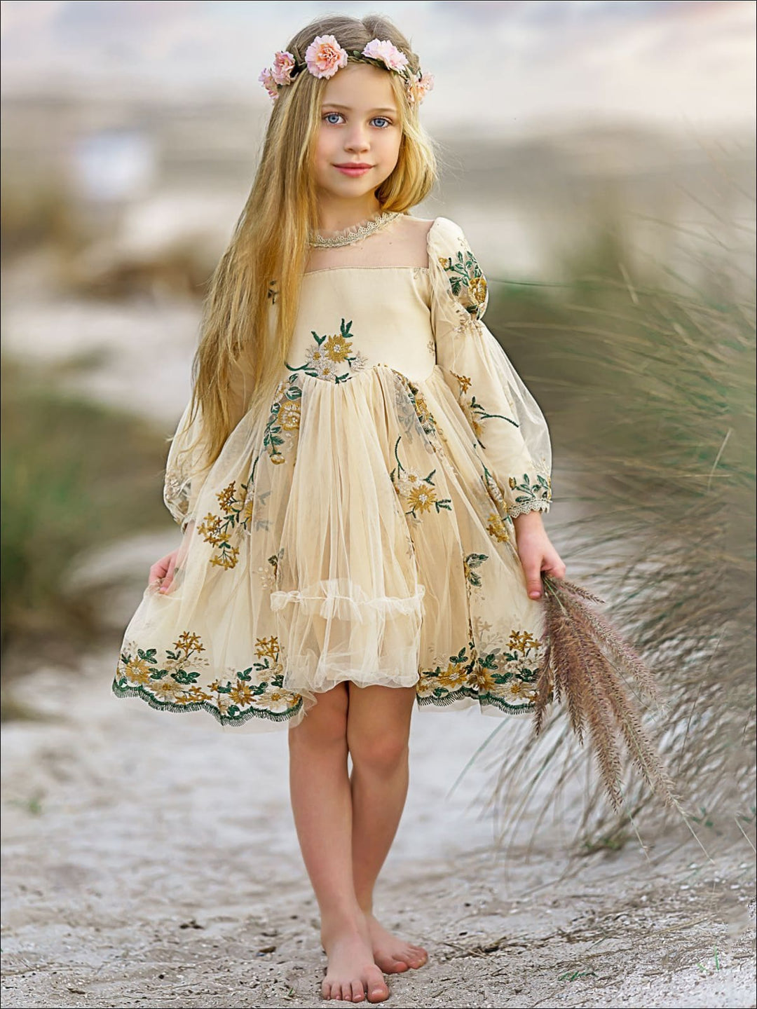 girls spring dresses Little Girls Flower Embroidered Lace Dress