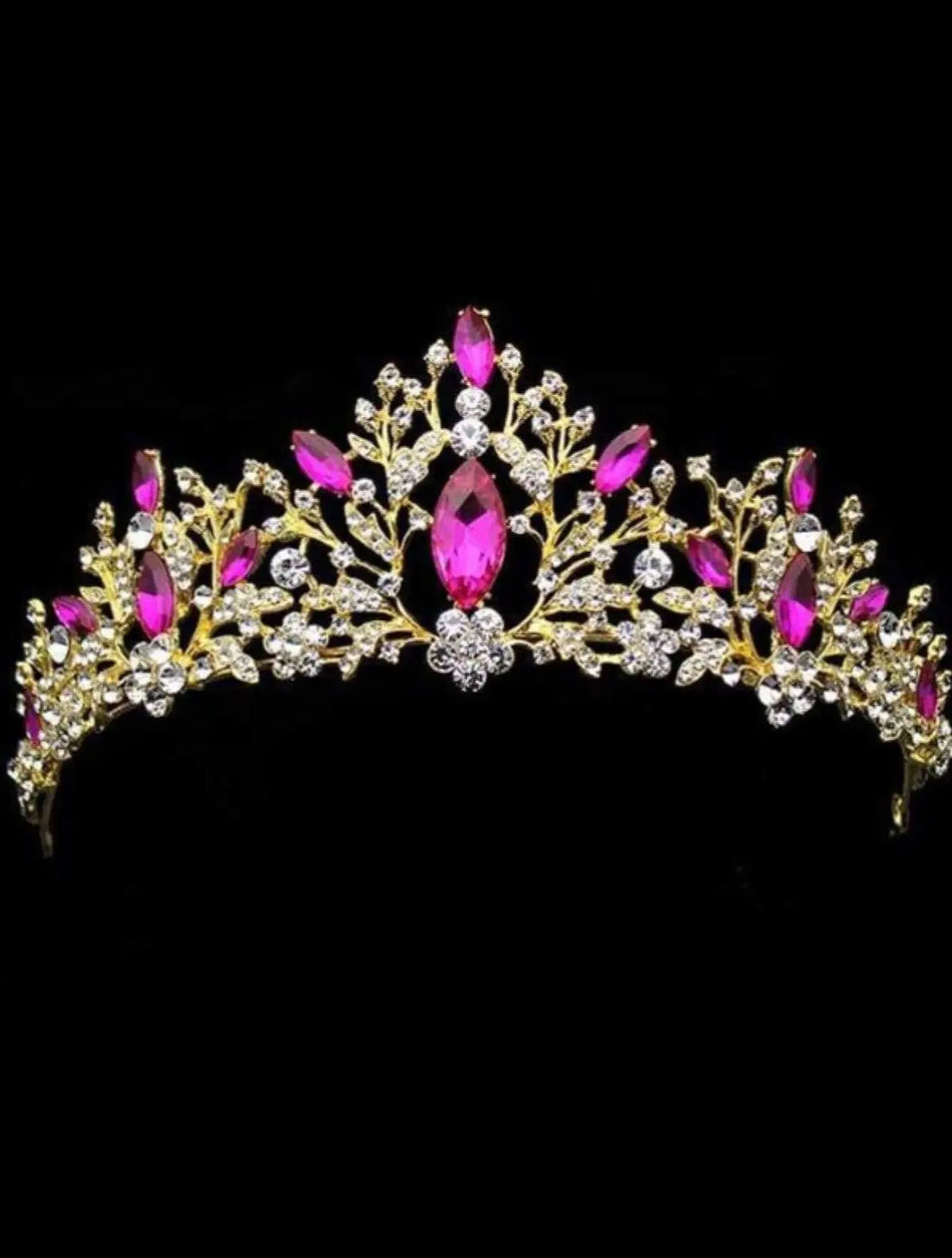 Girls Gold & Hot Pink Crystal Aurora Crown - hot pink - Hair Accessories