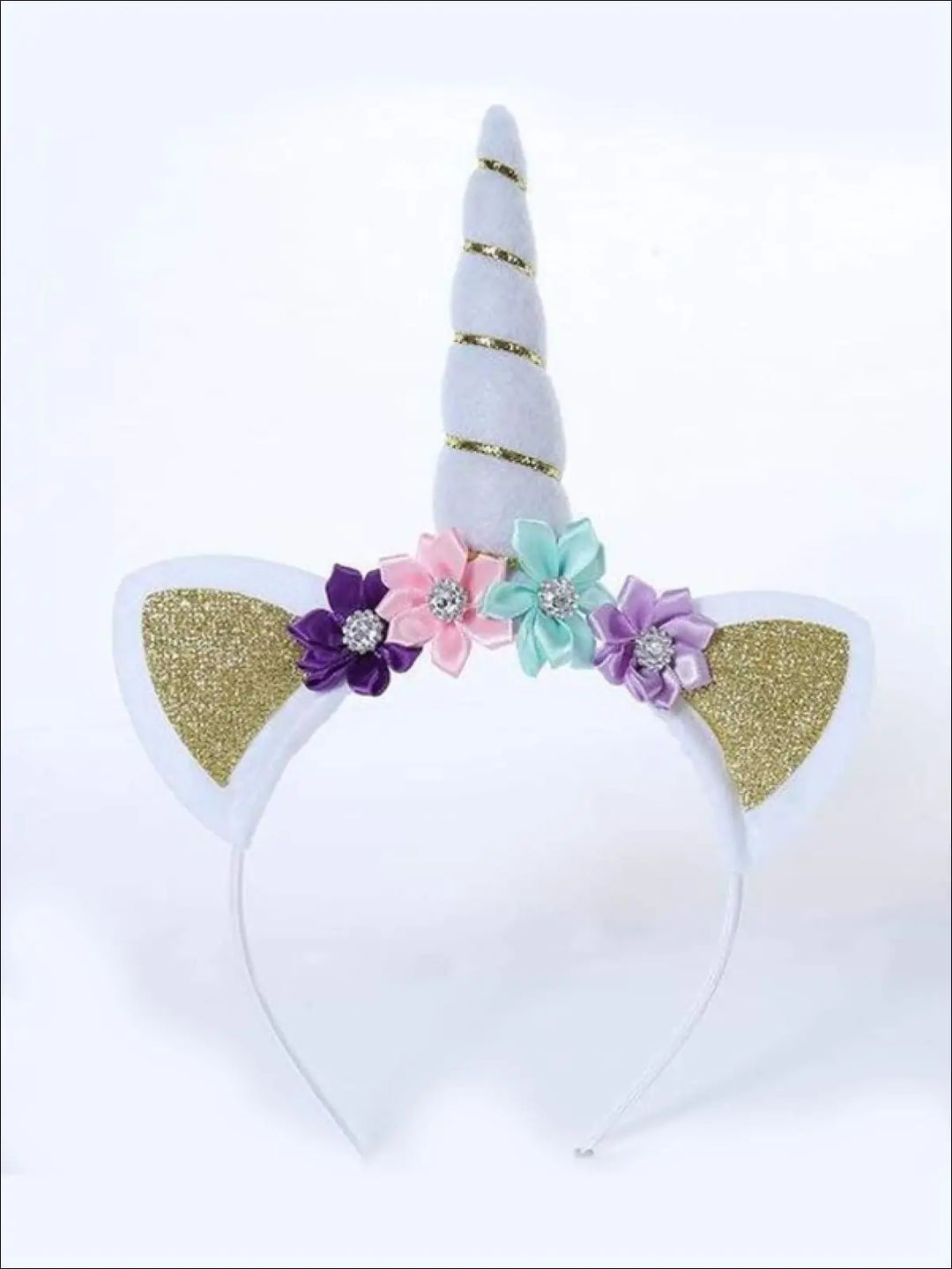Girls Gold & Silver Glitter Flower Unicorn Headband - Hair Accessories