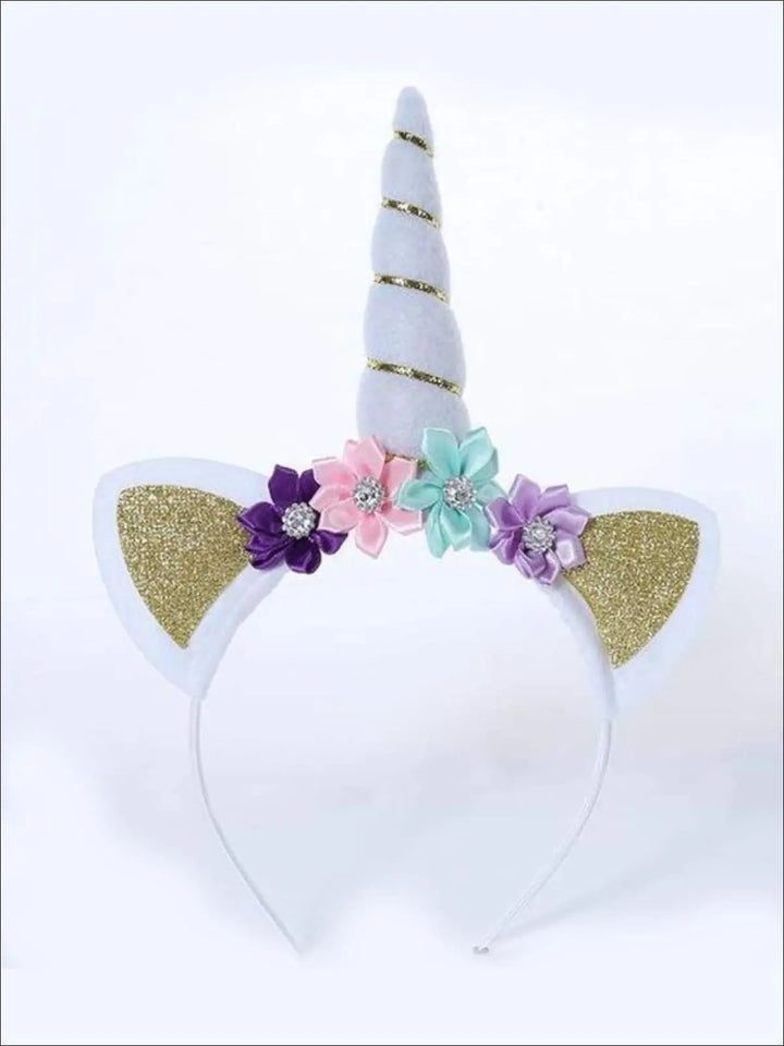 Girls Gold & Silver Glitter Flower Unicorn Headband - Hair Accessories